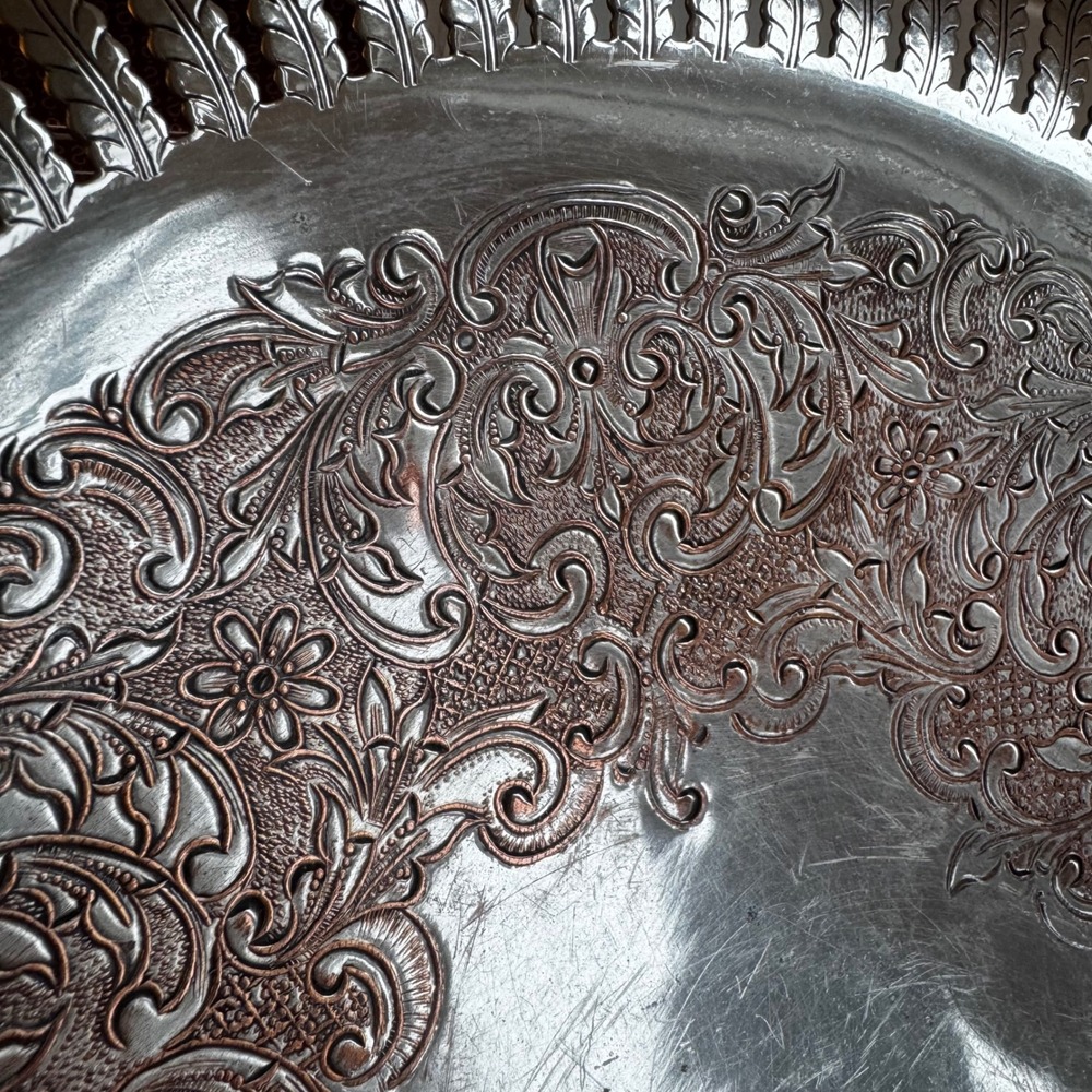 Antique European 540 Silver on Copper Tea Tray Art Nouveau Floral Rope Rim 10.5 - Picture 7 of 9